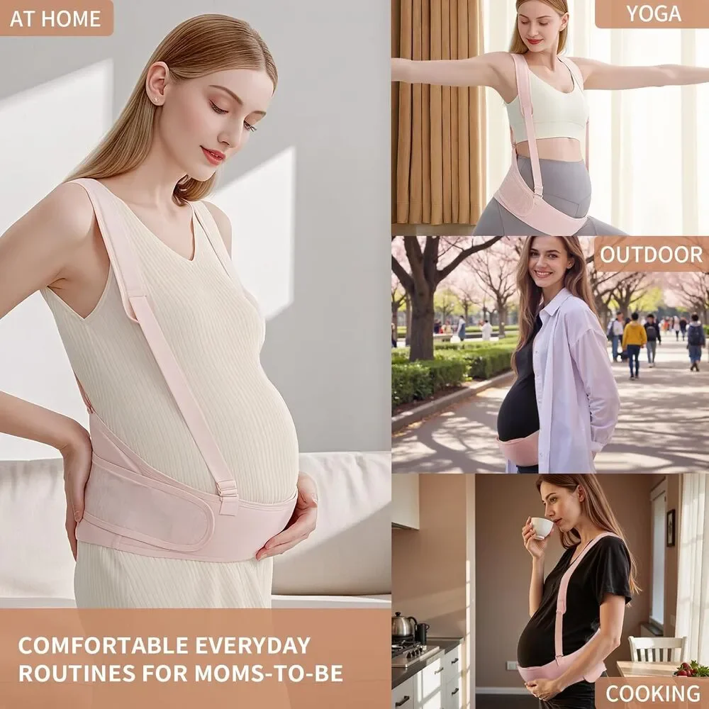 Maternity Belly Band Pregnancy Support Belt Adjustable Back & Abdomen Pink